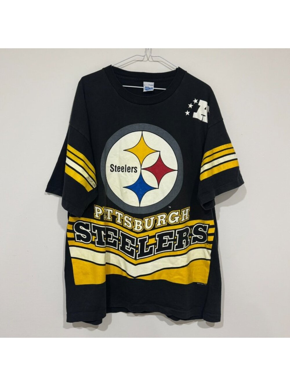 Vintage 1990s Pittsburgh Steelers All Over Print Jersey Shirt Salem XL 1995 NFL
